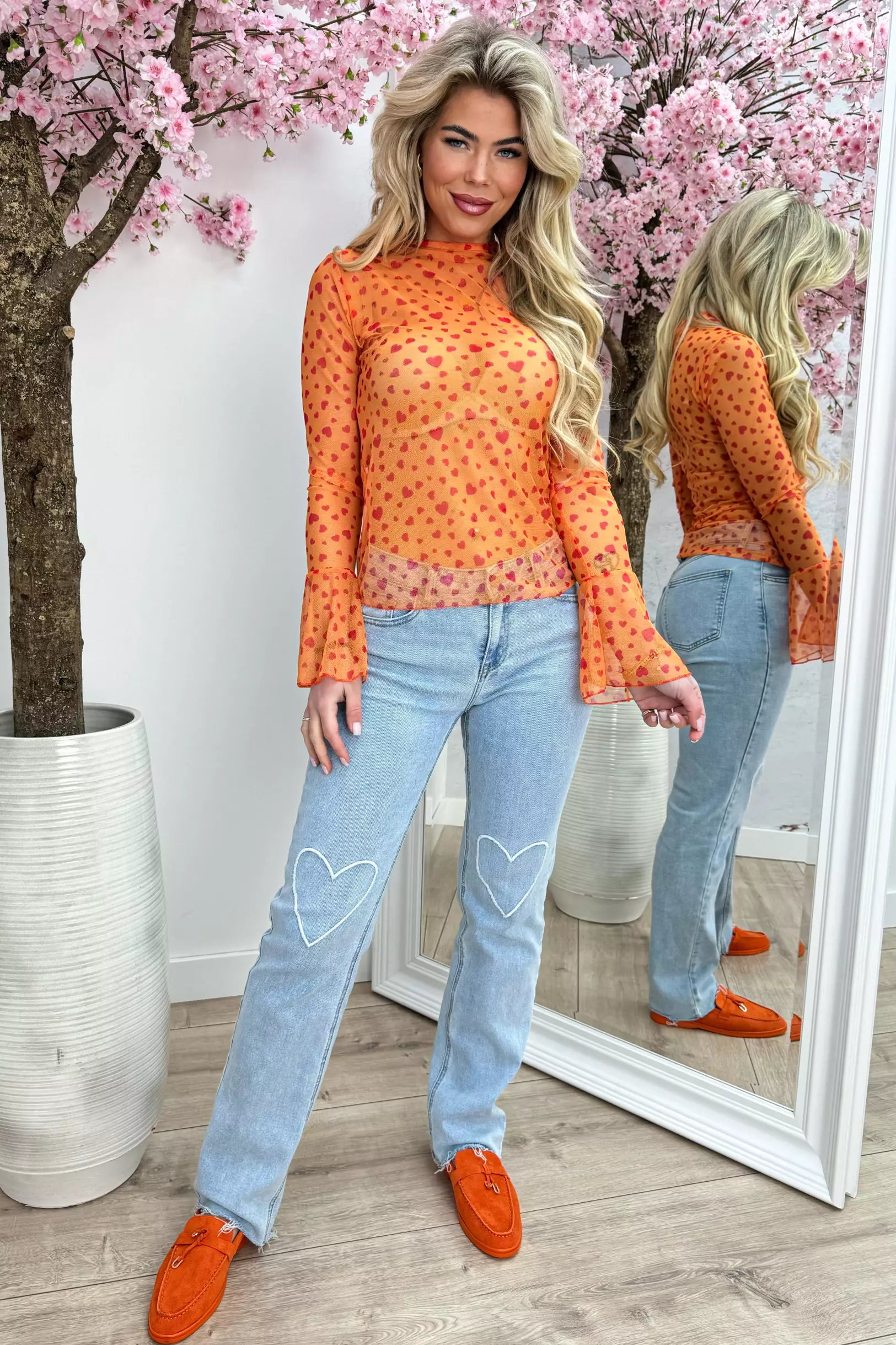 Hearts mesh topje - Oranje