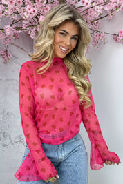 Hearts mesh flairy topje - Fuchsia