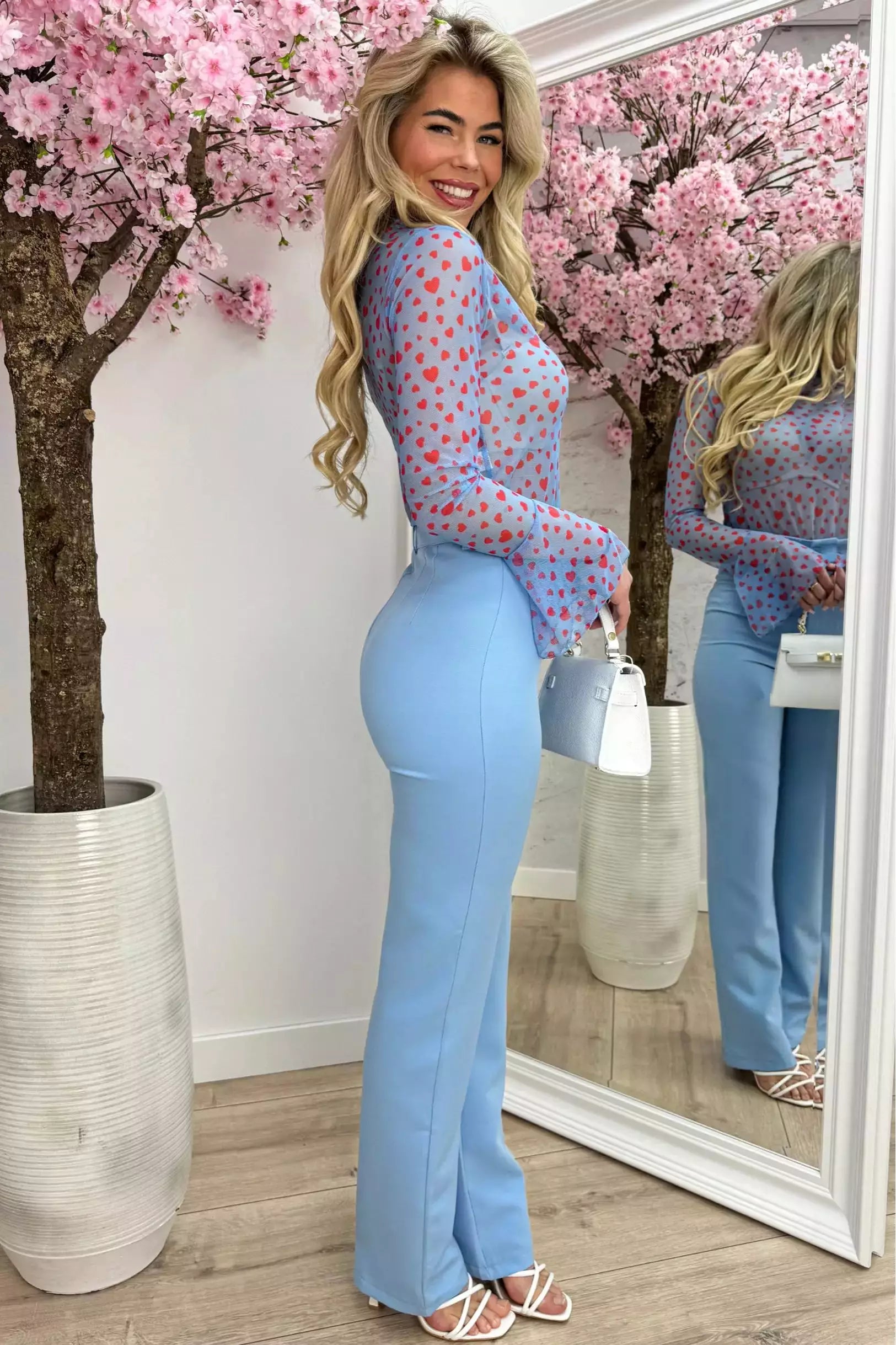 Hearts mesh topje - Sky blue