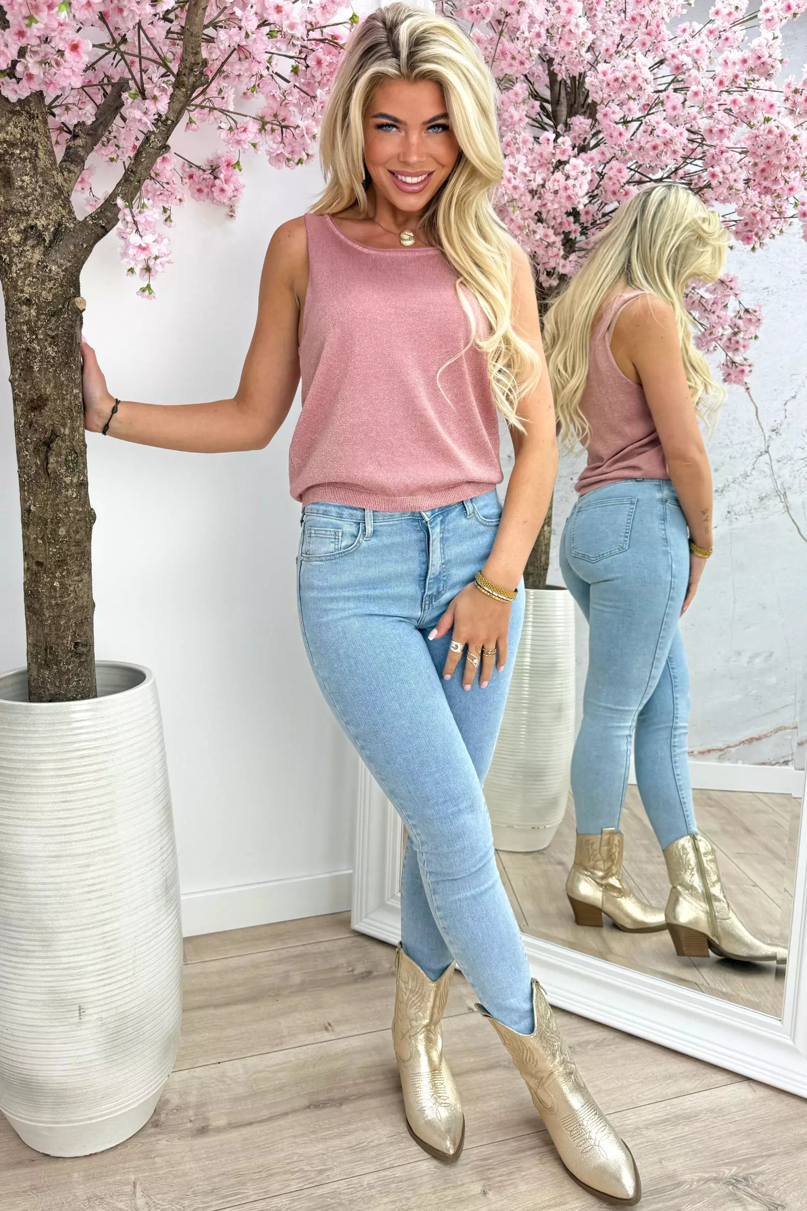 Lurex basic singlet - Oud roze