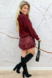 Night Out Paillet Ruffle Skort - Bordeaux