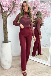 Never too much glitter topje - Bordeaux