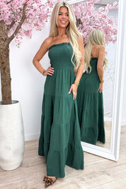 Sweet strapless cotton dress - Dk. groen