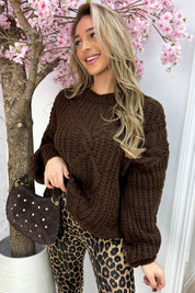 Feeling frosty cable trui - Bruin