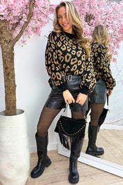 Pop of leopard trui - Zwart