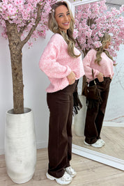 Cozy knitted trui - Lollypop roze