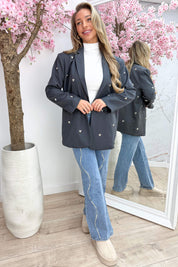 Silver hearts oversized blazer - Dk. grijs