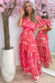 Coral sunset lurex maxi dress - Koraal