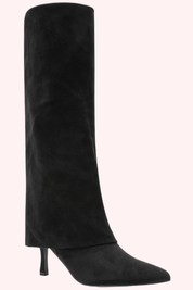 Suede look overlap heels - Zwart