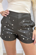 Short clouté aspect cuir - Marron