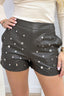 Studded up leather look shorts - Brown