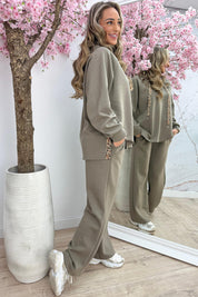 Leopard details comfy co-ord - Taupe