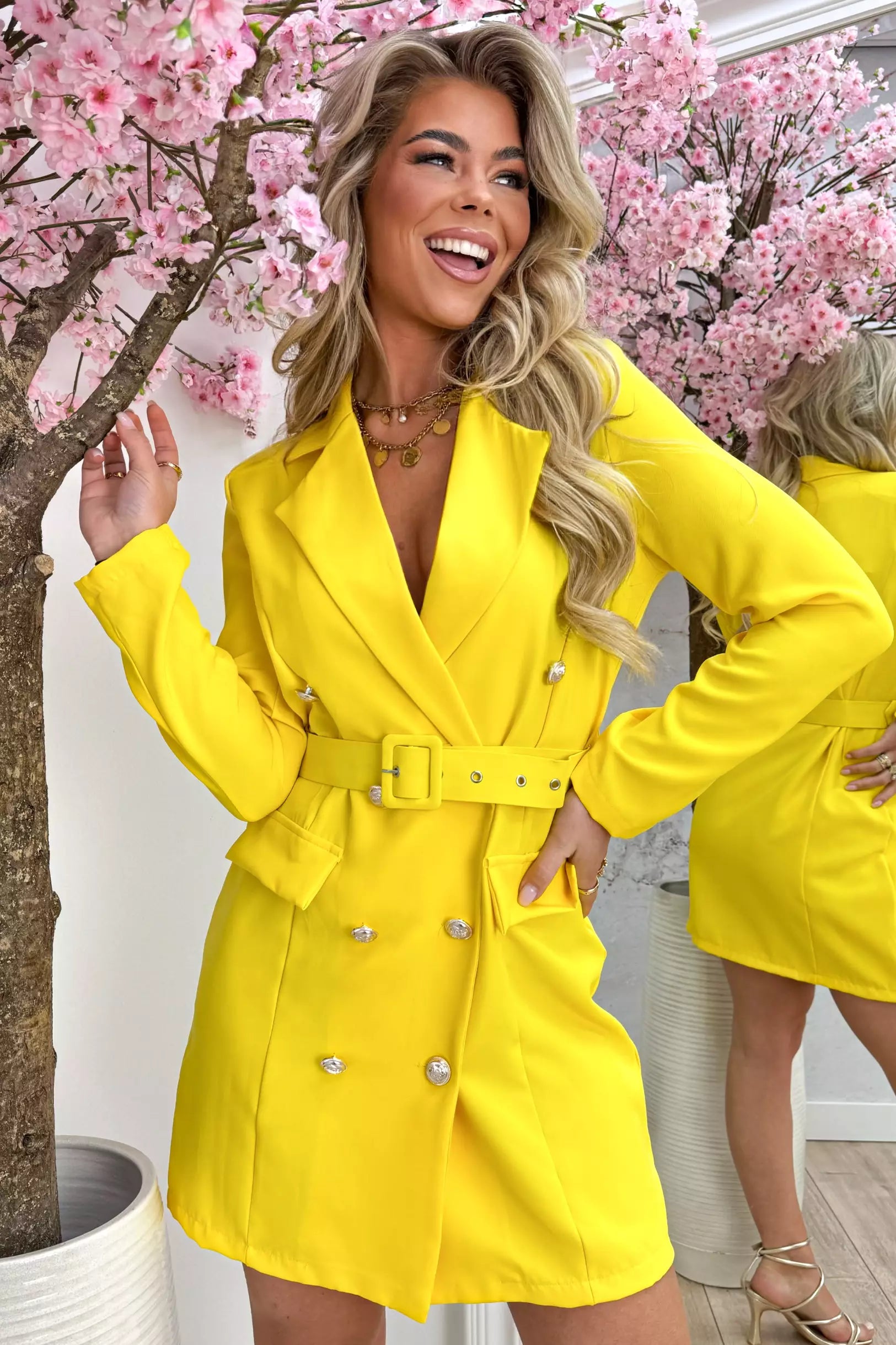 Button blazer dress - Geel