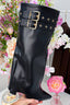 Leather look fold over heels - Black
