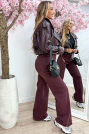 Leather look cropped jacket - Bordeaux