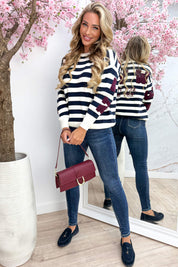 NY Teddy Stripe Trui - Marine