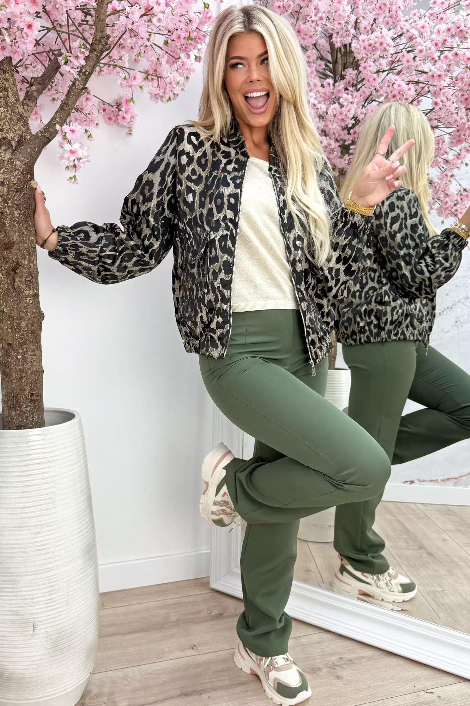 Leopard zipper bomber - Dk. grijs