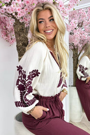 Embroidery cotton blouse - Bordeaux