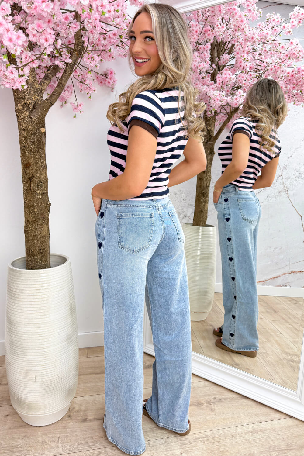 Color stripe topje - Navy