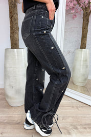 Silver hearts bow jeans - Dk. grijs