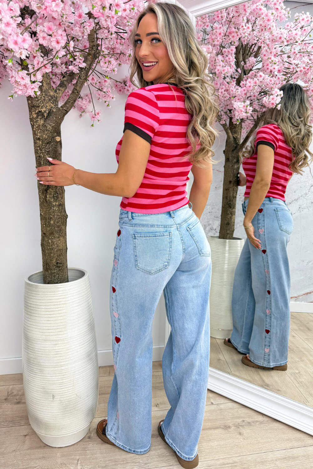 Color stripe topje - Rood