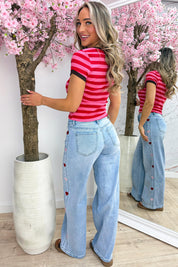 Color stripe topje - Rood