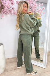 Duo ruffly knitted trui - Army