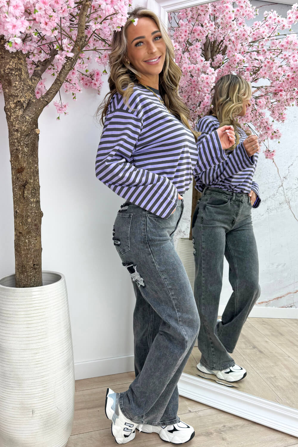 Stripe it easy topje - Dk. grijs