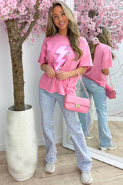 Leopard lightning T-shirt - Lollypop roze