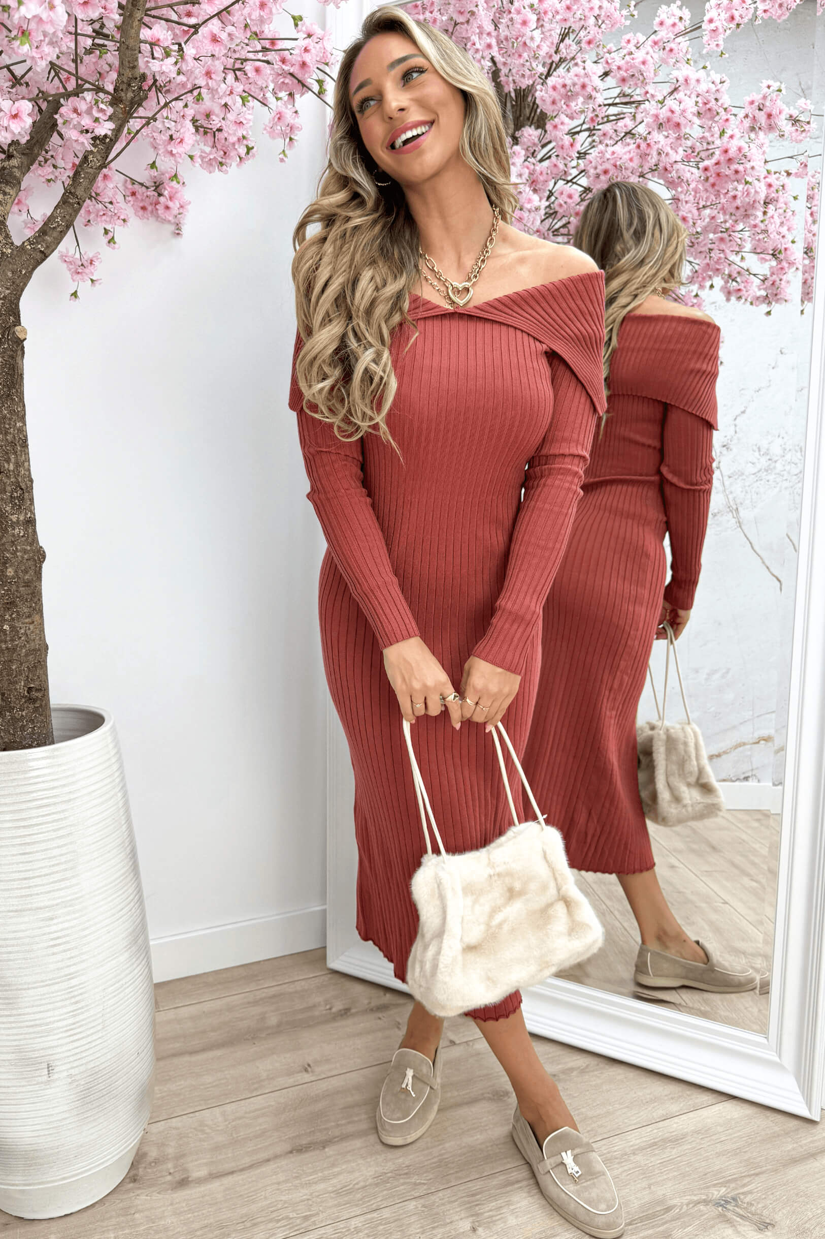 Daily ribbed dress - Terracotta
