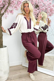 Embroidery cotton blouse - Bordeaux