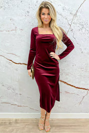 Squared velvet dress - Bordeaux