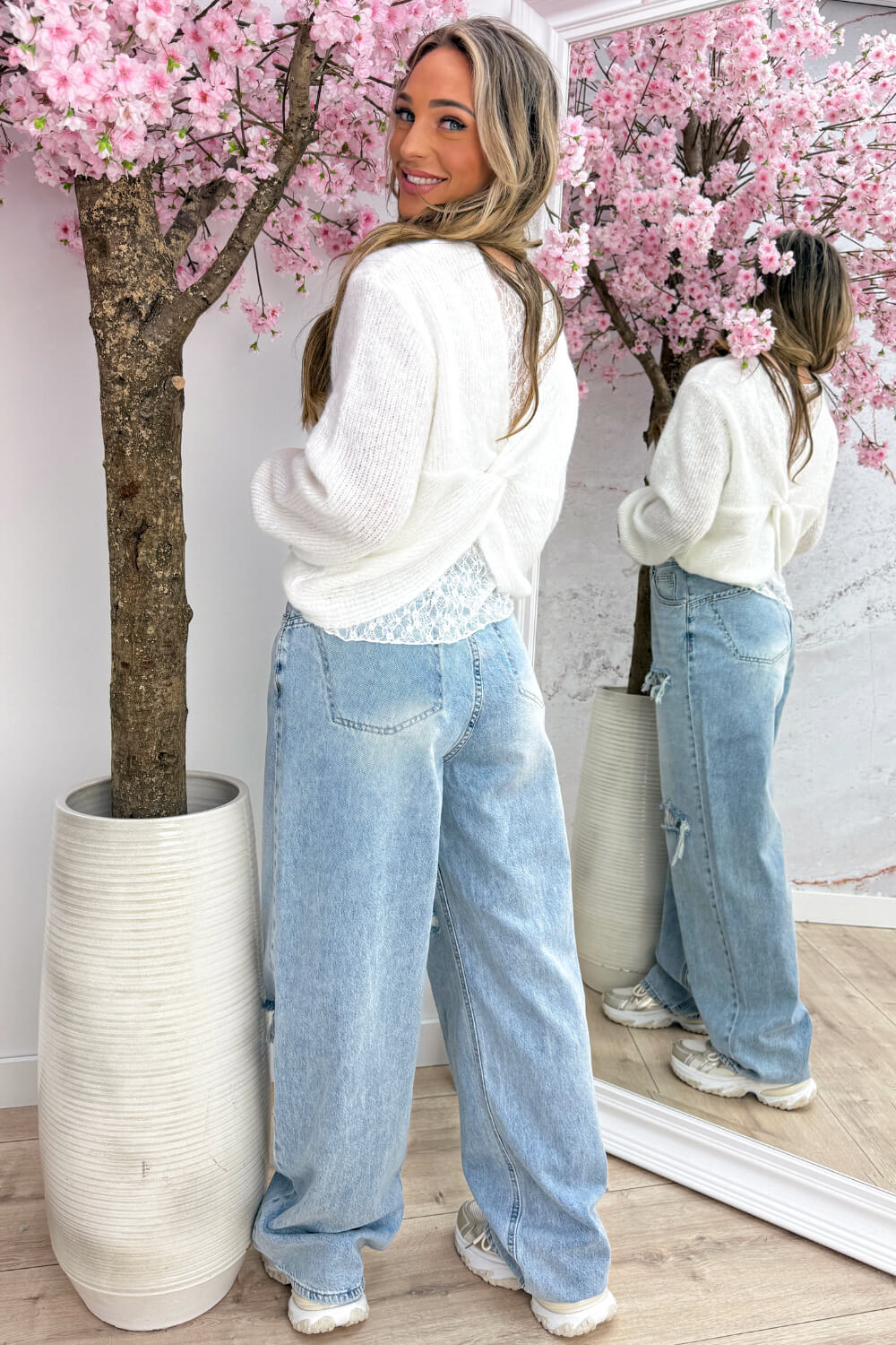 Twist and lace trui - Wit