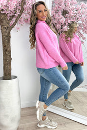 Pearl zipper trui - Lollypop roze