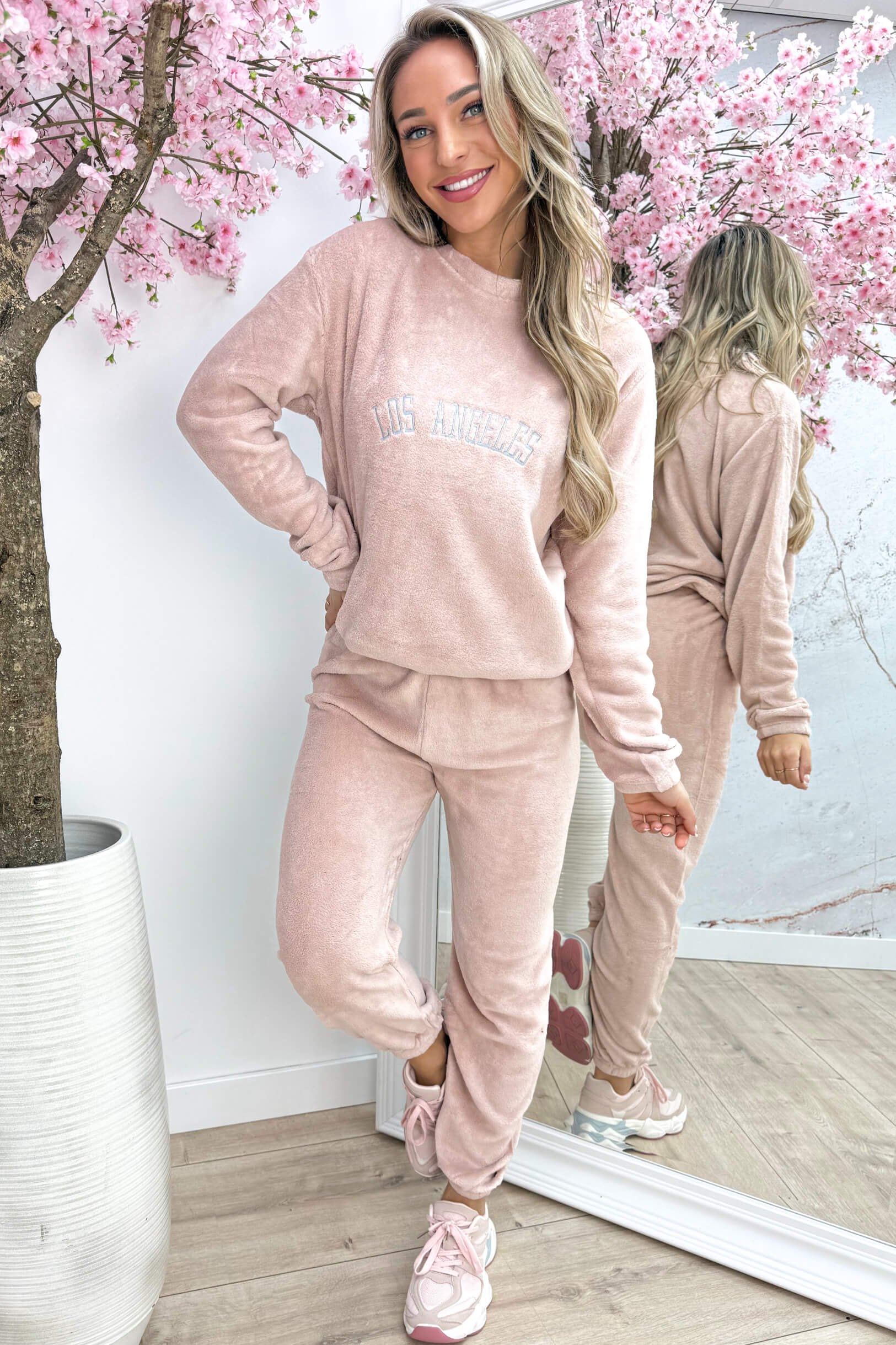 Fleece LA comfy set - Oud roze