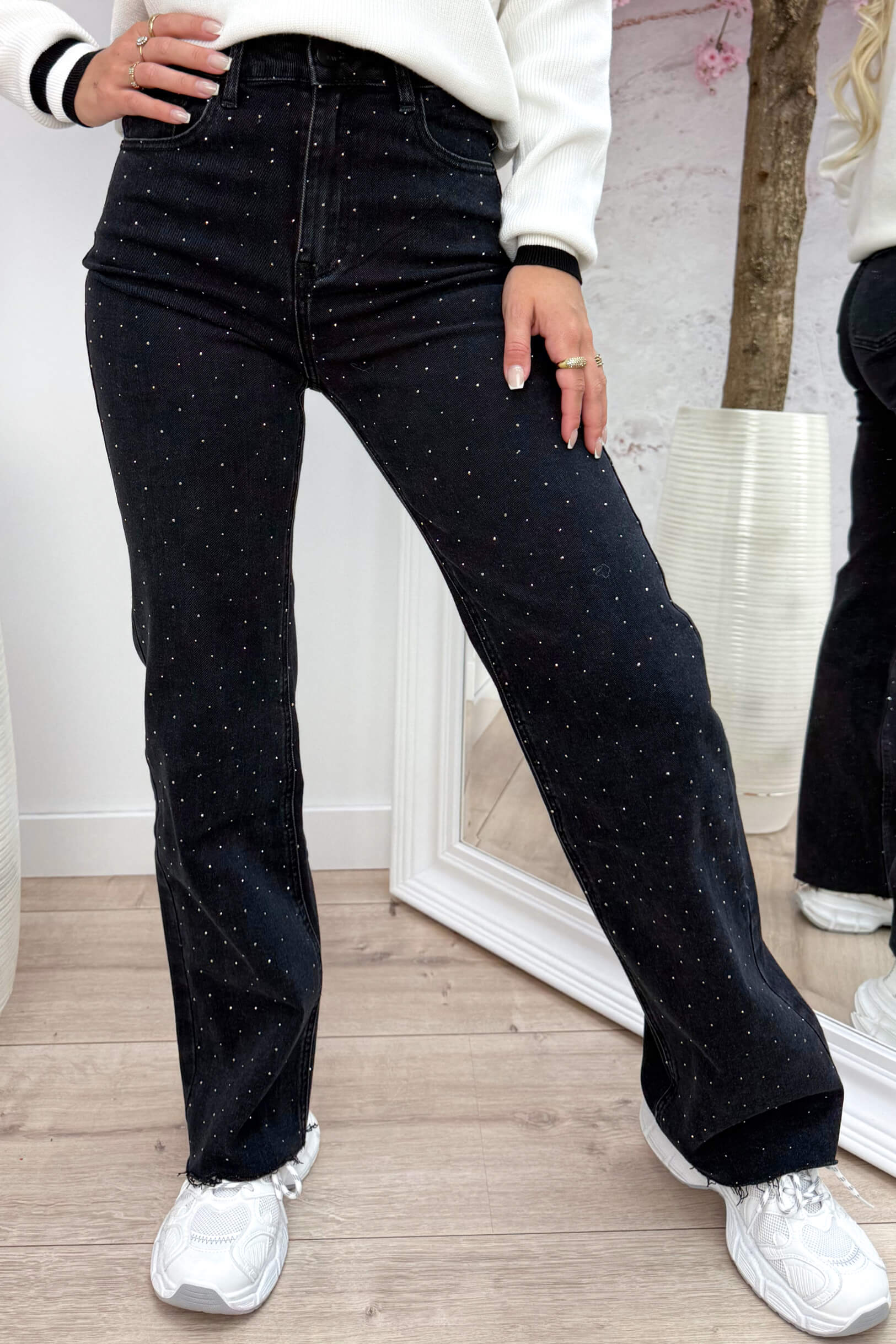 Wide leg diamond jeans RD3193 - Zwart