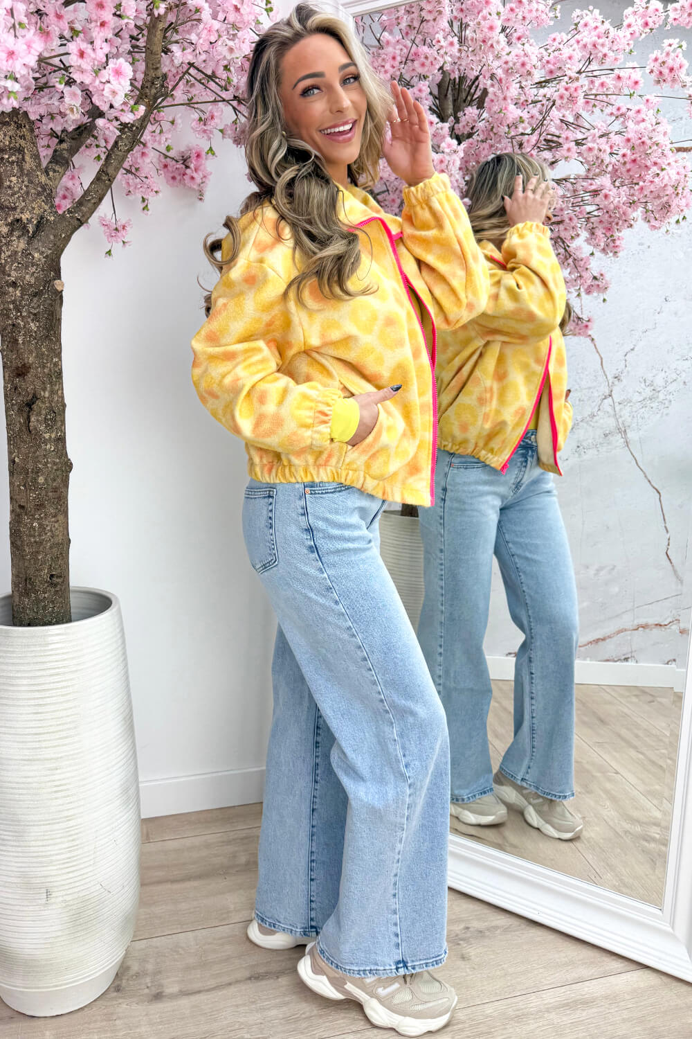 Leopard embleem vilt jacket - Geel