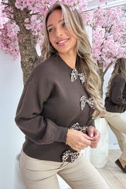 Leopard bow trui - Bruin