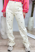 Silver hearts bow jeans - Beige