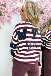 NY Teddy Stripe Trui - Bordeaux