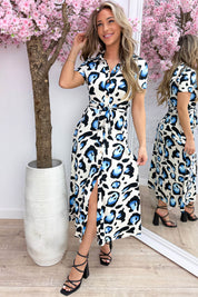 Big leopard travel dress - Sky blue