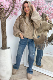 Feeling frosty cable trui - Camel