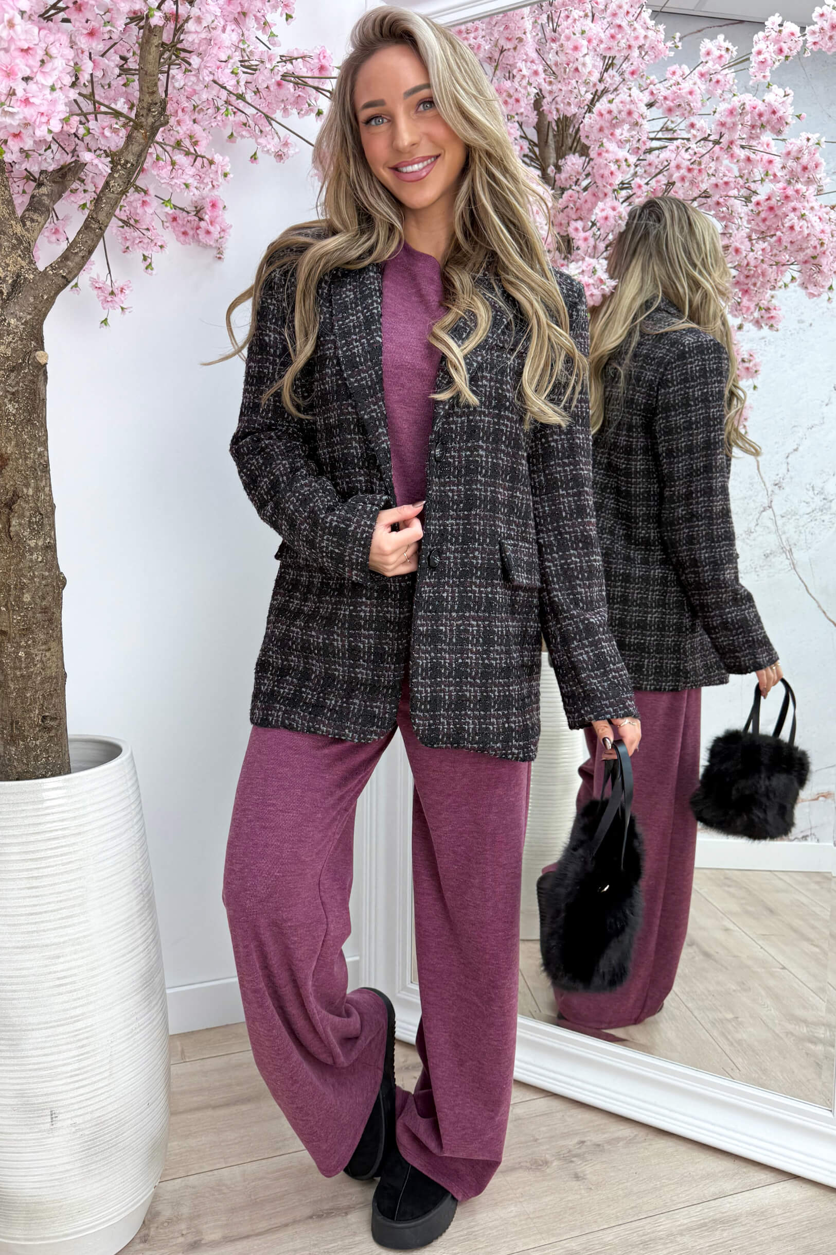 Oversized tweed blazer - Bordeaux