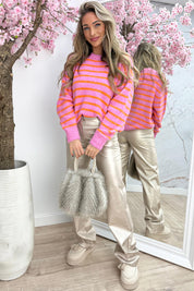 Happy stripes trui - Lollypop roze