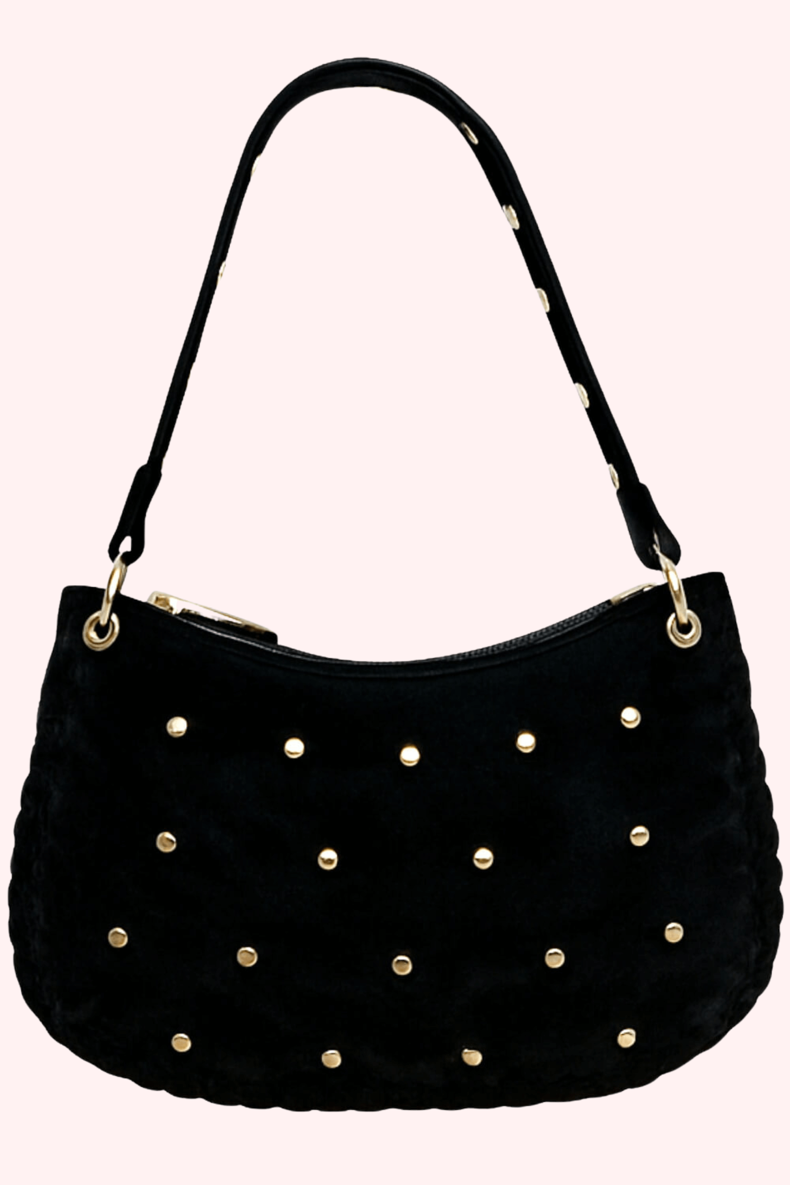Suede studded bag (Echt leer) - Zwart