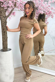 Ribbed gold ring co-ord - Taupe