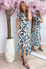 Big leopard travel dress - Sky blue
