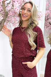 Lovely paillets topje - Bordeaux