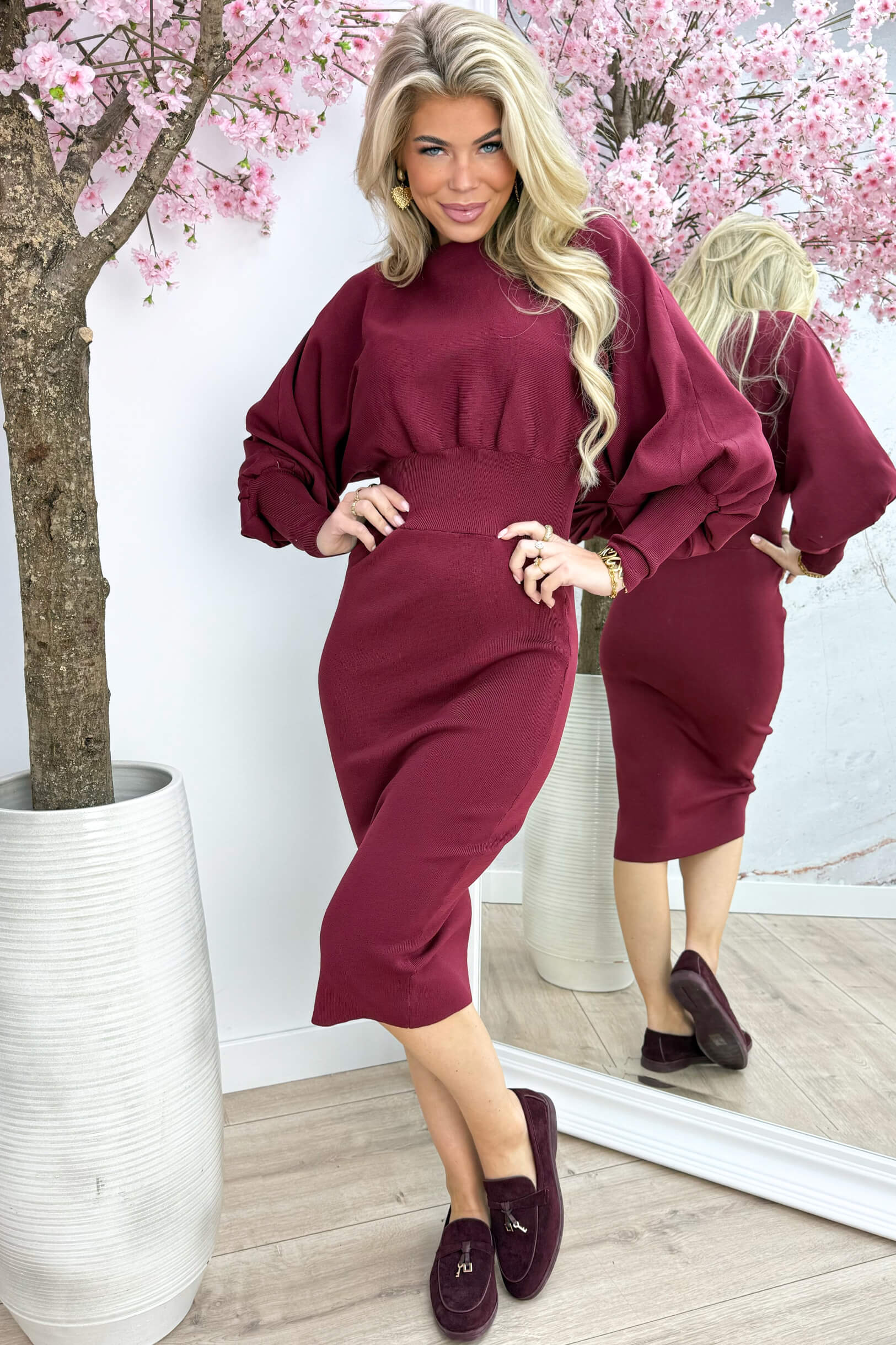 Ribbed midi dress - Bordeaux