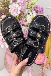 Maya leather look slipper - Zwart